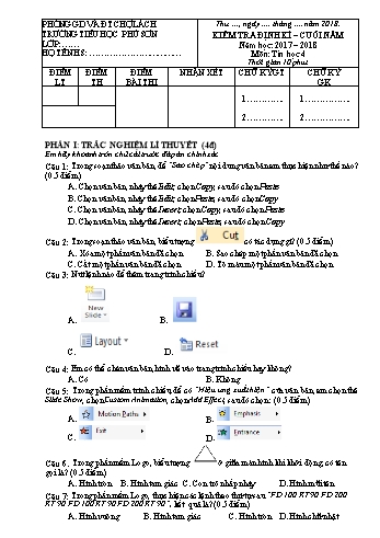 Kiểm tra định kỳ cuối năm môn Tin học 4 - Năm học 2017 - 2018