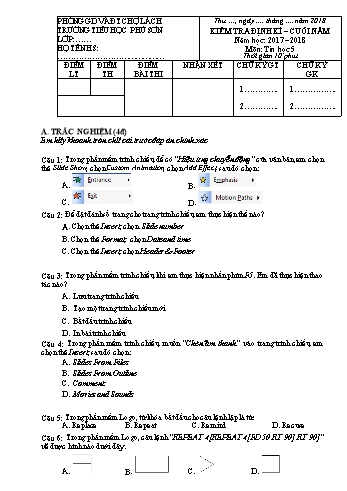 Kiểm tra định kỳ cuối năm môn Tin học 5 - Năm học 2017 - 2018