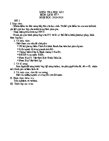 Kiểm tra học kì 1 môn Lịch sử 7 - Năm học 2018-2019