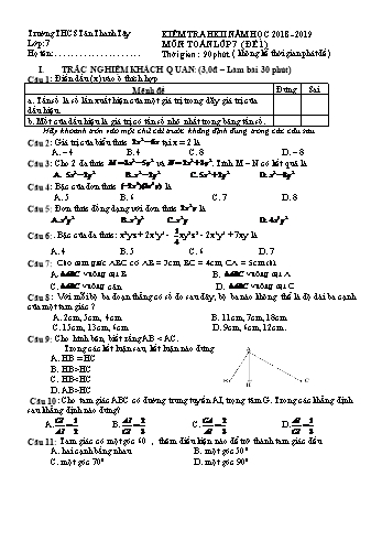 Kiểm tra học kì 2 môn Toán lớp 7 - Năm học 2018-2019 - Trường THCS Tân Thanh Tây