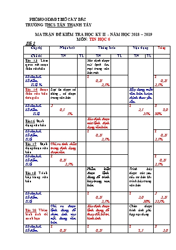 Ma trận đề kiểm tra học kỳ 2 môn Tin học 6 - Năm học 2018-2019 (Đề 2) (Có đáp án)