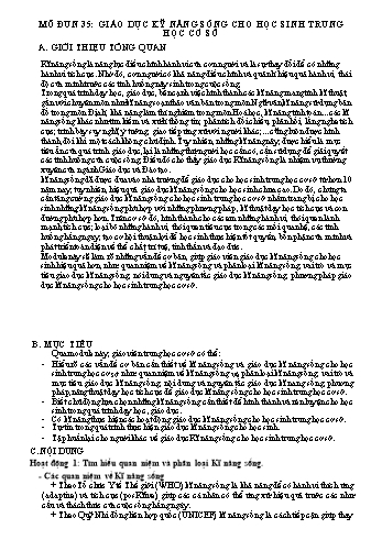 Mô đun 35: Giáo dục kỹ năng sống cho học sinh trung học cơ sở