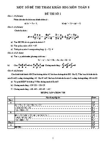 Một số đề thi tham khảo học sinh giỏi môn Toán 8 (Có hướng dẫn chấm thi)
