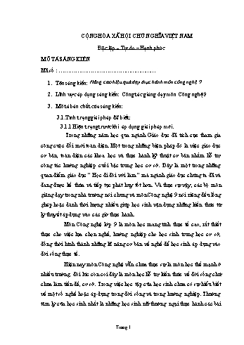 Nâng cao hiệu quả dạy thực hành môn Công nghệ 9