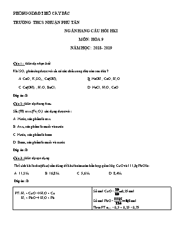 Ngân hàng câu hỏi học kì 1 môn Hóa học 9 - Năm học 2018-2019