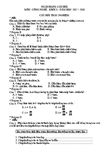 Ngân hàng câu hỏi môn Công nghệ Khối 8 - Năm học 2017-2018
