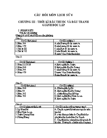 Ngân hàng câu hỏi môn Lịch sử 6 - Chương 3