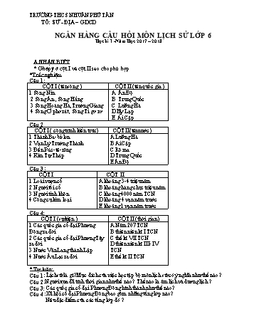 Ngân hàng câu hỏi môn Lịch sử lớp 6 Học kì 1 - Năm học 2017-2018