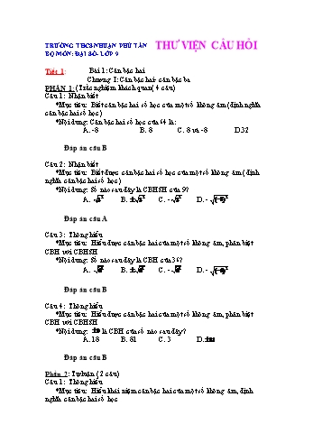Ngân hàng câu hỏi môn Toán đại số Lớp 9 - Năm học 2018-2019 (Có đáp án)