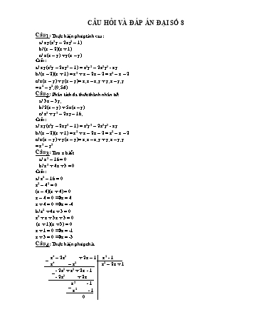 Ngân hàng câu hỏi và đáp án Toán đại số 8