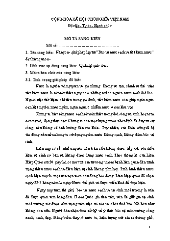 SKKN Nâng cao giải pháp dạy trẻ “Bảo vệ nước sạch và tiết kiệm nước” đạt hiệu quả cao