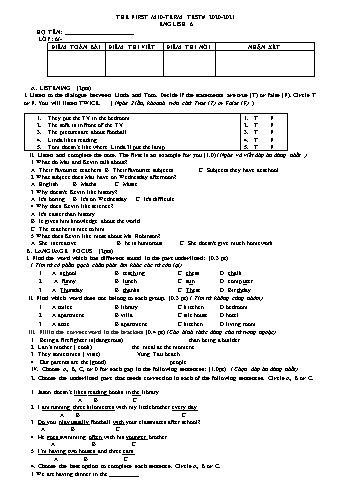 The first mid-term test English 6 2020-2021