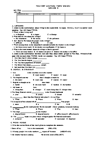 The first mid-term test English 8 2020-2021