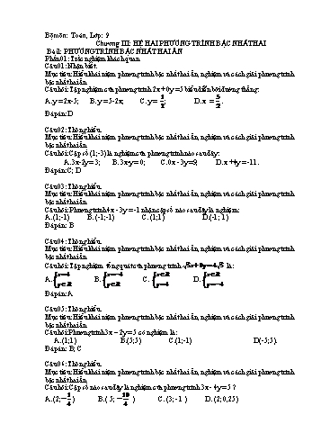 Thư viện câu hỏi môn Toán Đại số 9 - Chương 3 - Trường THCS Nhuận Phú Tân (Có đáp án)