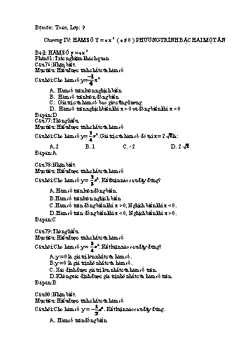 Thư viện câu hỏi môn Toán Đại số 9 - Chương 4 - Trường THCS Nhuận Phú Tân (Có đáp án)