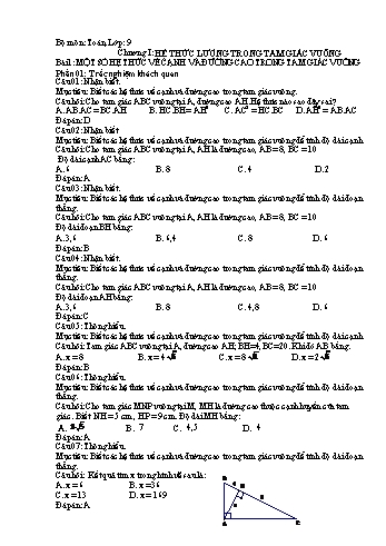 Thư viện câu hỏi môn Toán Hình 9 - Chương 1 - Trường THCS Nhuận Phú Tân