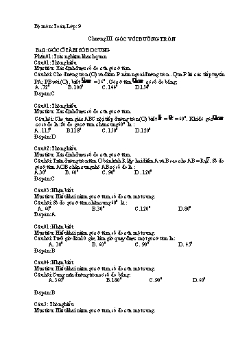 Thư viện câu hỏi môn Toán Hình 9 - Chương 3 - Trường THCS Nhuận Phú Tân (Có đáp án)
