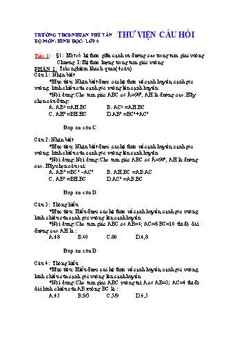 Thư viện câu hỏi môn Toán Hình 9 - Trường THCS Nhuận Phú Tân (Có đáp án)