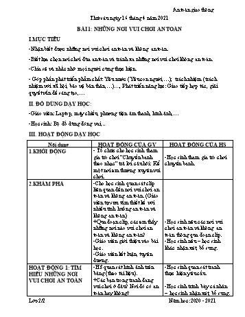 Giáo án An toàn giao thông Lớp 2 - Bài 1 đến 5 - Năm học 2020-2021