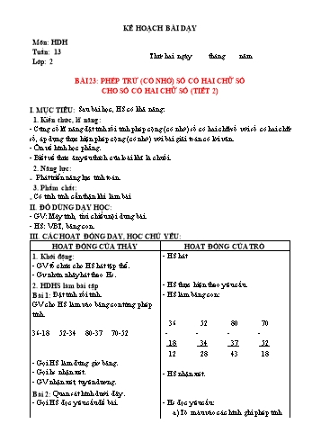 Giáo án Buổi 2 môn Toán Lớp 2 - Sách Kết nối tri thức - Tuần 13