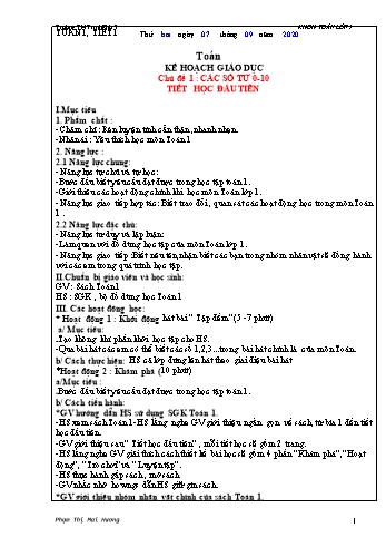 Giáo án Toán Lớp 1 - Sách Kết nối tri thức - Tuần 1 đến 4 - Năm học 2020-2021 - Phạm Thị Mai Hương