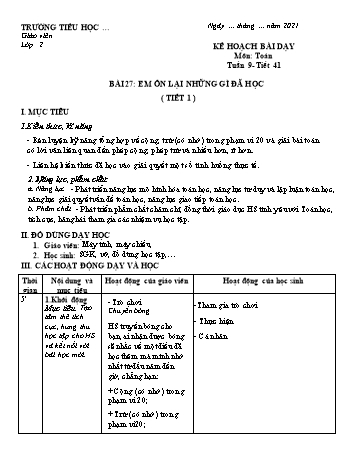 Giáo án Toán Lớp 2 - Sách Cánh diều - Tuần 9