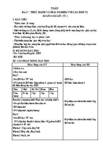 Giáo án Toán Lớp 2 - Sách Kết nối tri thức - Tuần 10 - Năm học 2020-2021