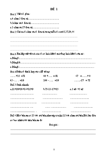 15 Đề Toán ôn hè Lớp 2 lên Lớp 3