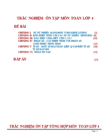 210 Câu trắc nghiệm môn Toán lớp 4 (Có đáp án)