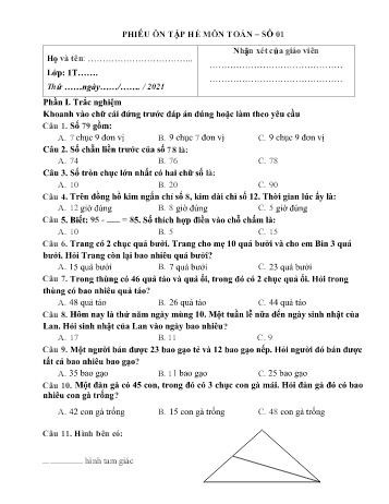 6 Đề ôn hè môn Toán Lớp 1