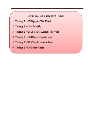 6 Đề thi vào Lớp 6 môn Toán (Kèm đáp án)
