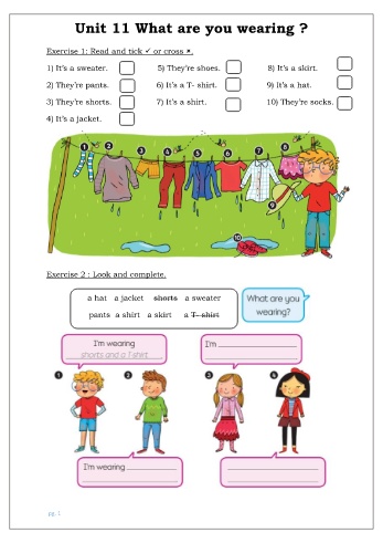 Bài tập ôn hè môn Tiếng Anh Lớp 2 - Unit 11: What are you wearing?
