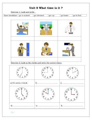 Bài tập ôn hè môn Tiếng Anh Lớp 2 - Unit 8: What time is it?