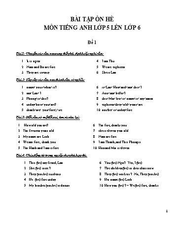 Bài tập ôn hè môn Tiếng Anh Lớp 5 lên Lớp 6