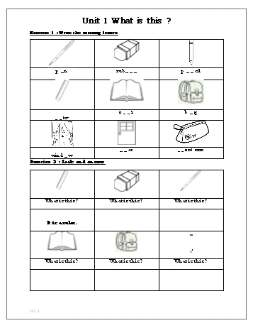 Bài tập Tiếng Anh Lớp 1 - Unit 1: What is this?