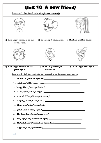 Bài tập Tiếng Anh Lớp 1 - Unit 10: A new friend!