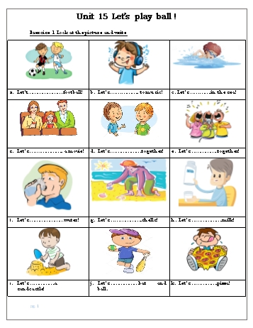 Bài tập Tiếng Anh Lớp 1 - Unit 15: Lets play ball!