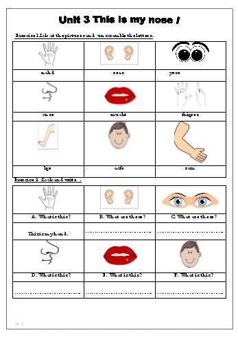 Bài tập Tiếng Anh Lớp 1 - Unit 3: This is my nose!