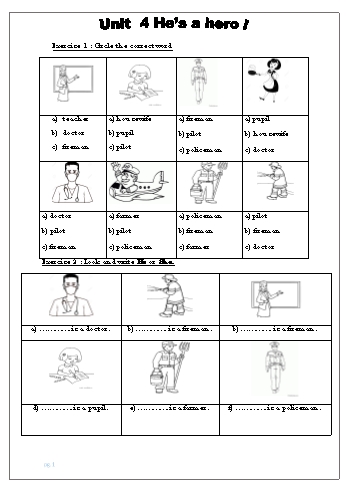 Bài tập Tiếng Anh Lớp 1 - Unit 4: Hes a hero!