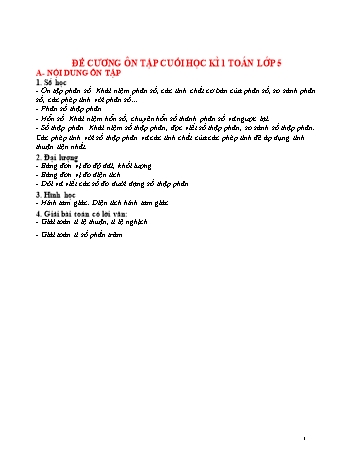Đề cương ôn tập cuối học kì 1 môn Toán Lớp 5