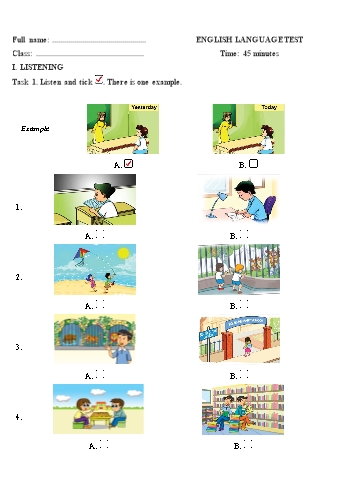 Đề thi học kì I môn Tiếng Anh Lớp 4 - Đề số 3 (Có đáp án)