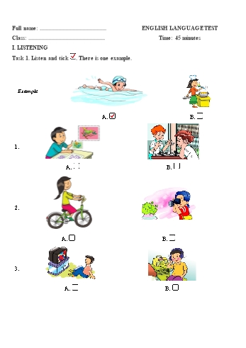 Đề thi học kì I môn Tiếng Anh Lớp 4 - Đề số 4 (Có đáp án)