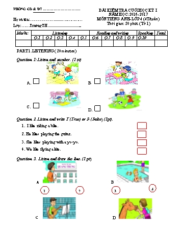 Đề thi học kì I môn Tiếng Anh Lớp 4 - Đề số 6 (Có đáp án)