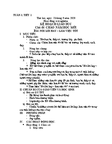 Giáo án Hoạt động trải nghiệm Lớp 1 - Sách Kết nối tri thức - Tuần 3 - Tiết 1: Nói lời hay - Làm việc tốt