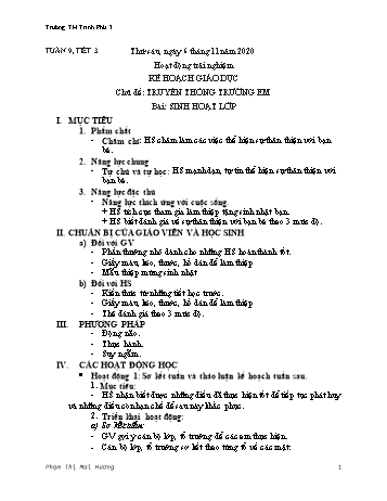 Giáo án Hoạt động trải nghiệm Lớp 1 - Sách Kết nối tri thức - Tuần 9 - Tiết 3: Sinh hoạt lớp - Phạm Thị Mai Hương
