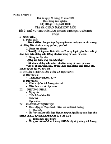 Giáo án Hoạt động trải nghiệm Lớp 1 - Sách Kết nối tri thức - Tuần 3 - Bài 2: Những việc nên làm trong giờ học, giờ chơi (Tiếp)