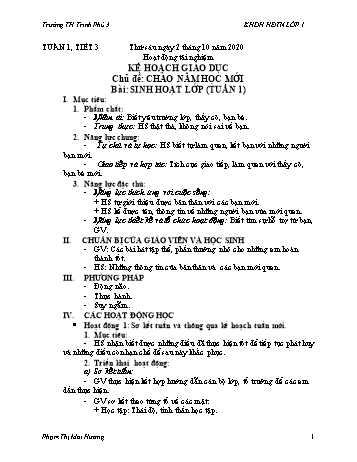 Giáo án Hoạt động trải nghiệm Lớp 1 - Sách Kết nối tri thức - Tuần 1 - Tiết 3: Sinh hoạt lớp - Phạm Thị Mai Hương
