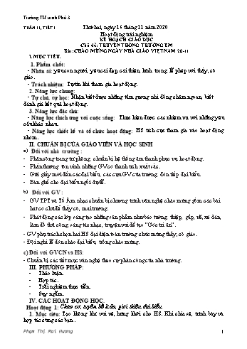 Giáo án Hoạt động trải nghiệm Lớp 1 - Sách Kết nối tri thức - Tuần 11 - Tiết 1: Chào mừng ngày Nhà giáo Việt Nam 20-11 - Phạm Thị Mai Hương