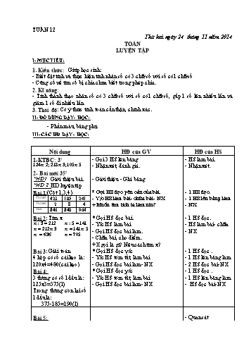 Giáo án Lớp 3 - Tuần 12 (Bản đẹp 3 cột)