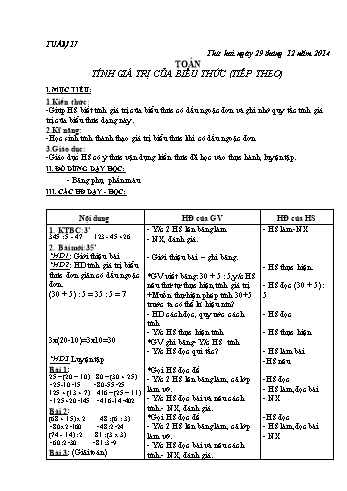 Giáo án Lớp 3 - Tuần 17 (Bản đẹp 3 cột)